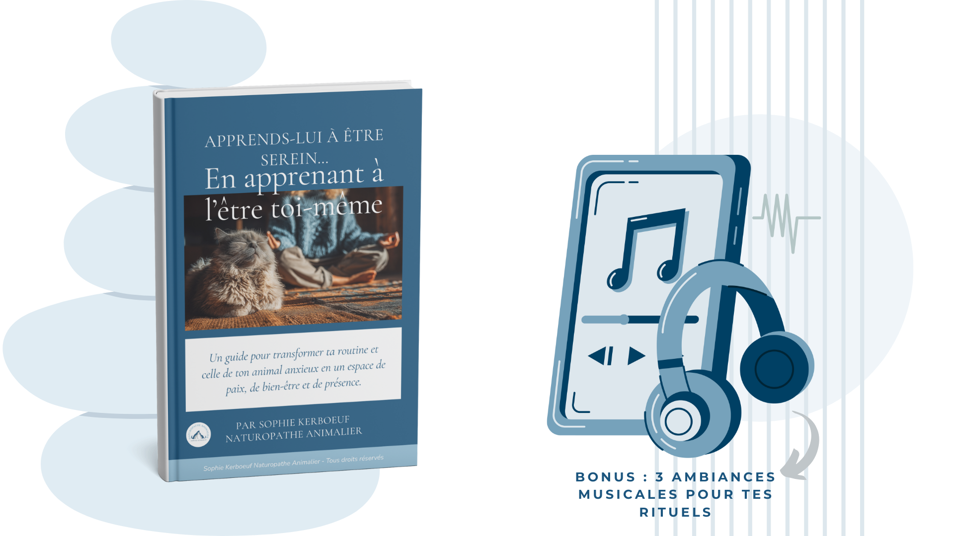 image mockup ebook apprendre à être serein pour que son chien et son chat soit serein plus bonus musiques
