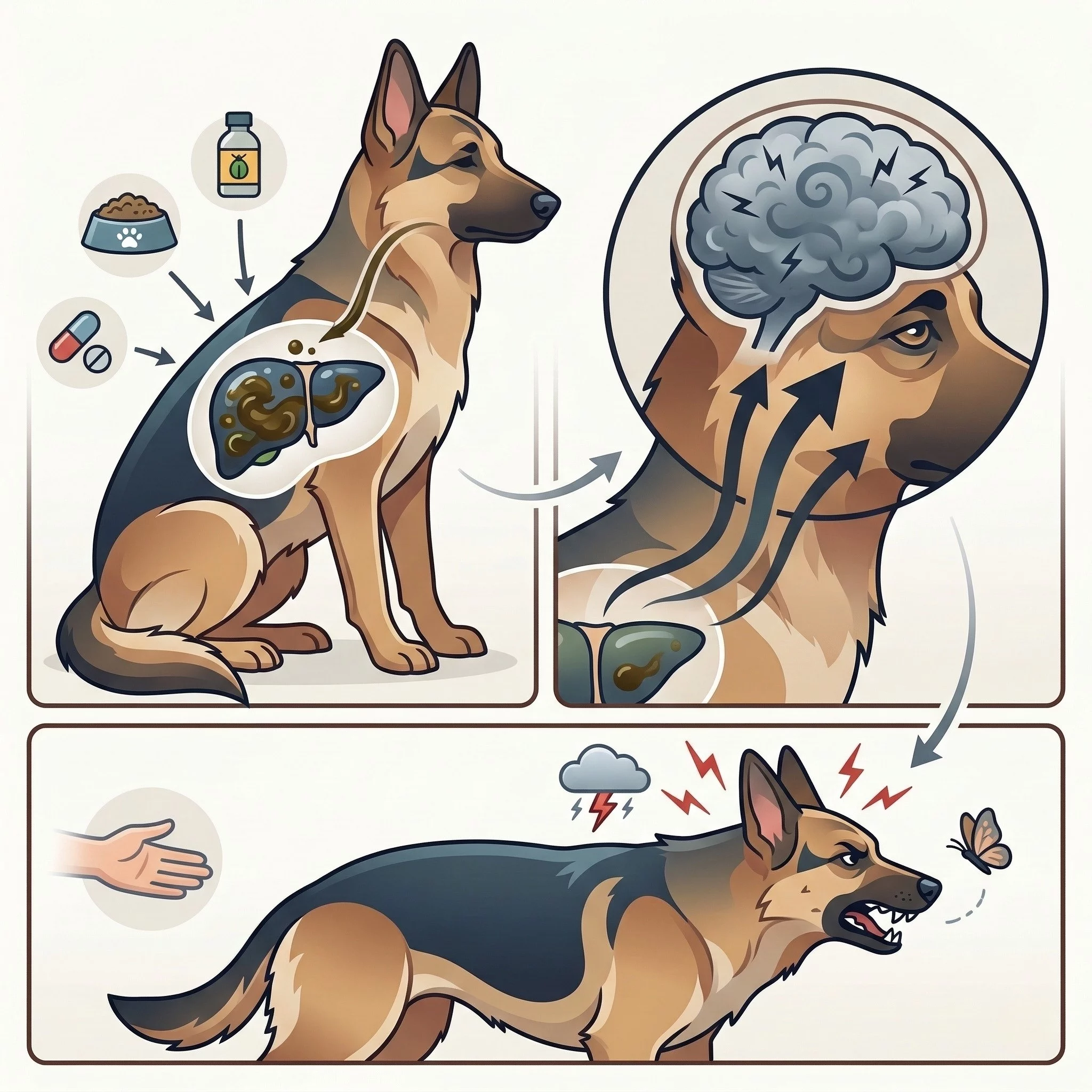 Irritable, grognon, réactif - chien agressif son foie demande un drainage