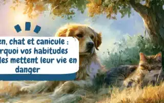 Chien, chat et canicule Pourquoi vos habitudes estivales mettent leur vie en danger - bannière article de blog golden et chat