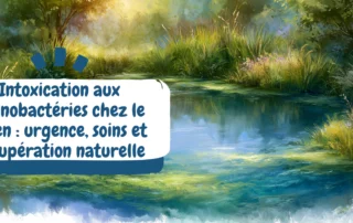 Intoxication aux cyanobactéries chez le chien urgence, soins et récupération naturelle - bannière article eau stagnante