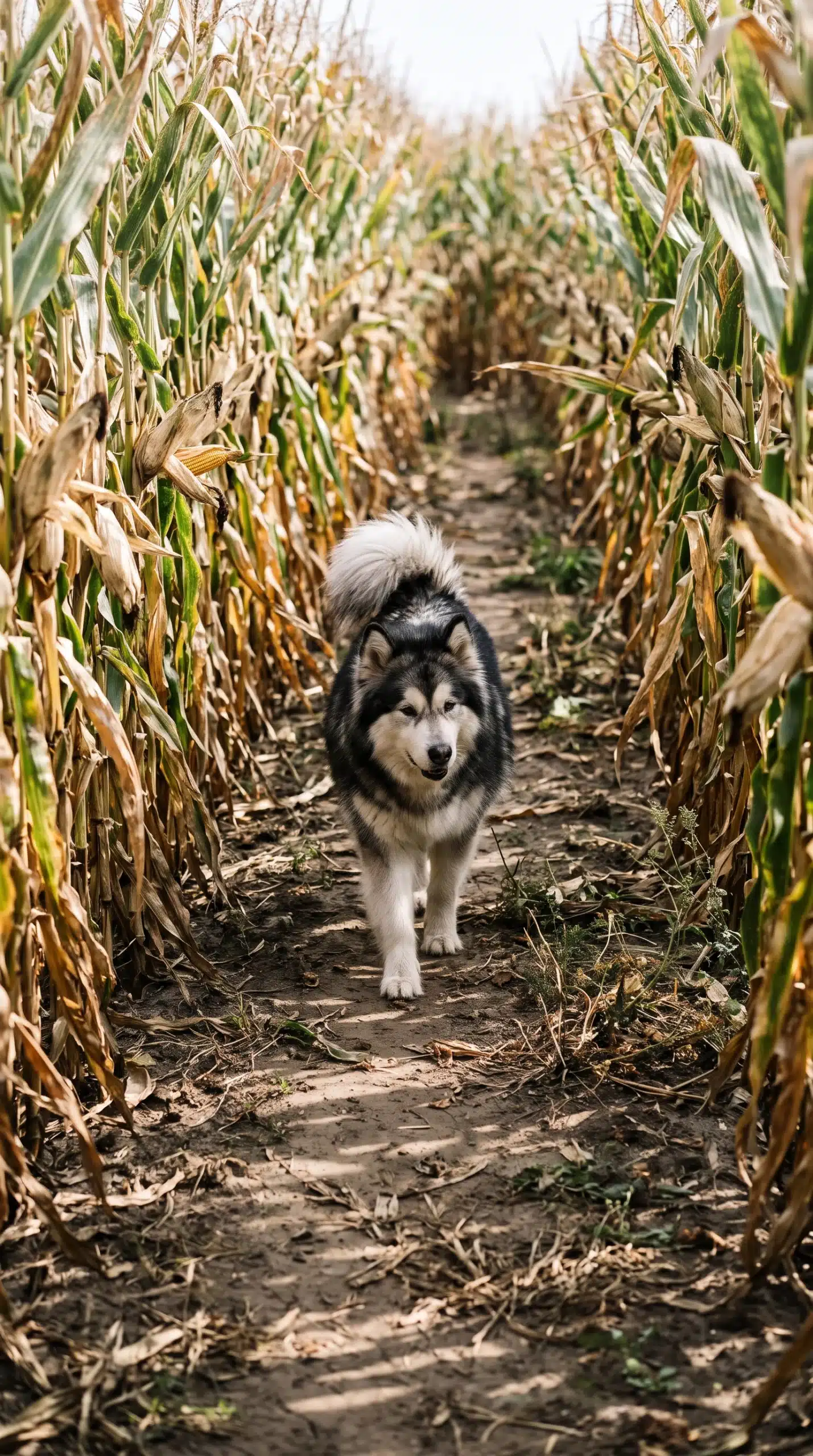 chien malamute champ de maïs chien malamute champ de maïs